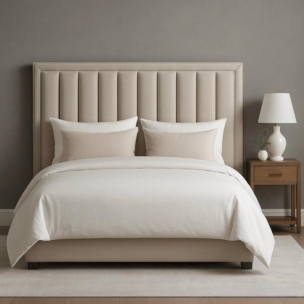Beige Channel Tufted Queen Bed