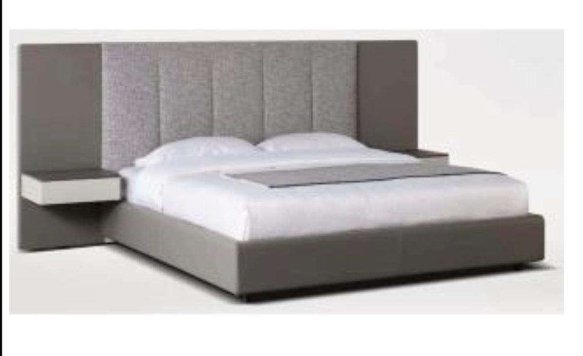 Grey Channel Bed with Floating Nightstand