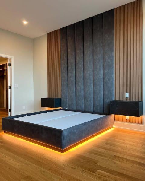 Dark Platform Bed with LED Underlight
