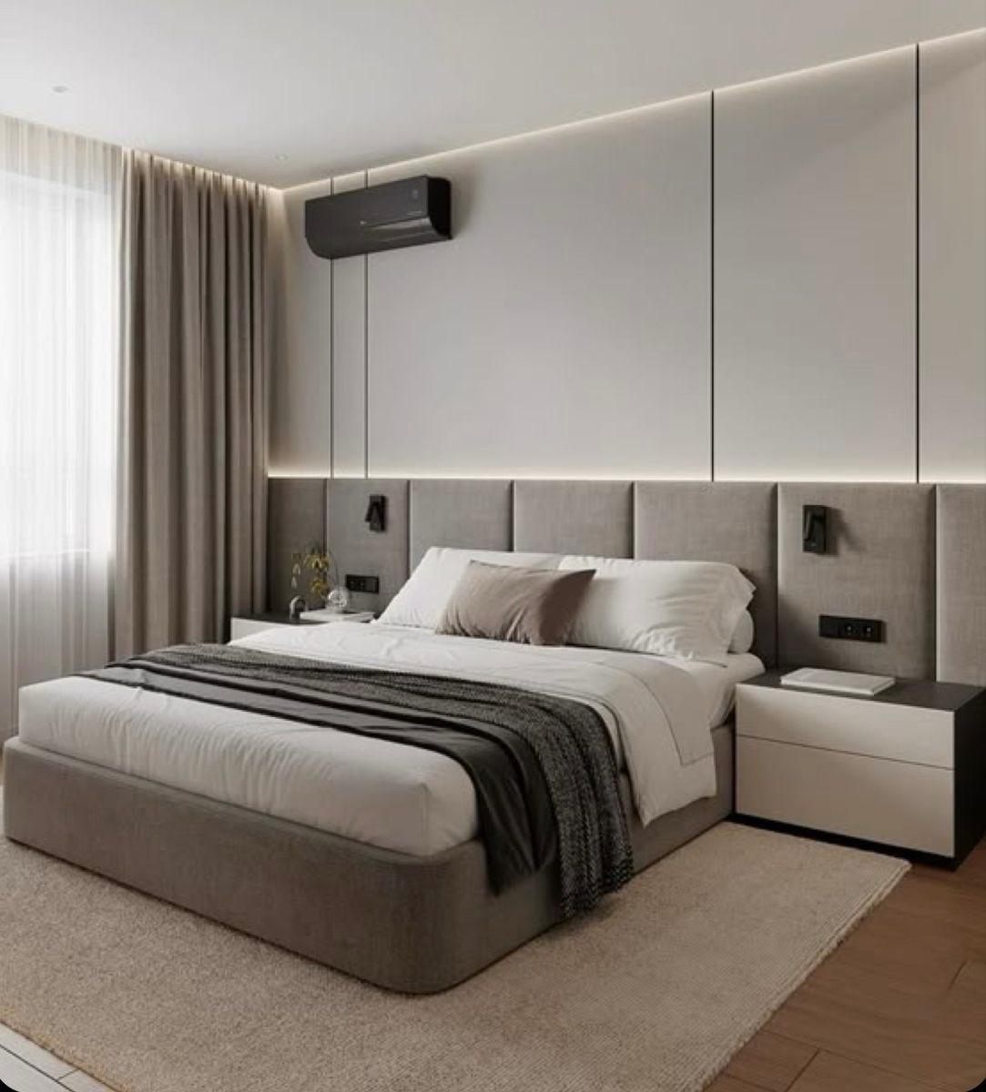 Grey Modern Bed with Floating Nightstands