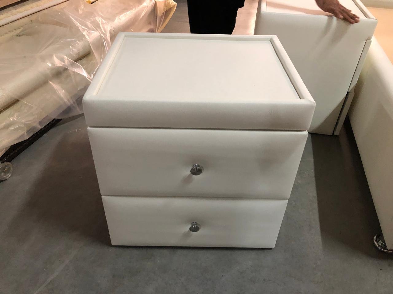 Pearl White Leather 2-Drawer Nightstand