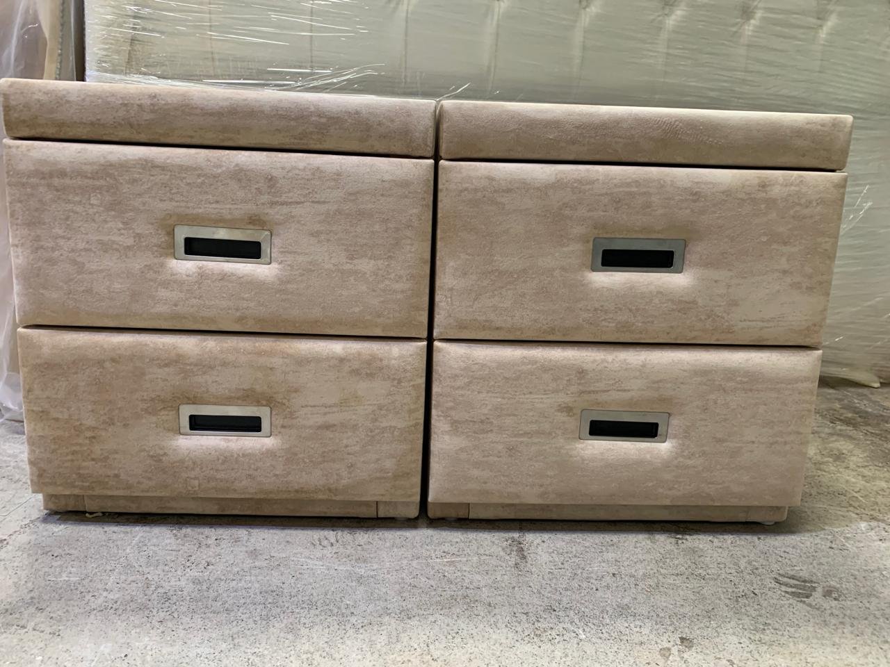 Sand Beige Velvet Nightstand Set of 2