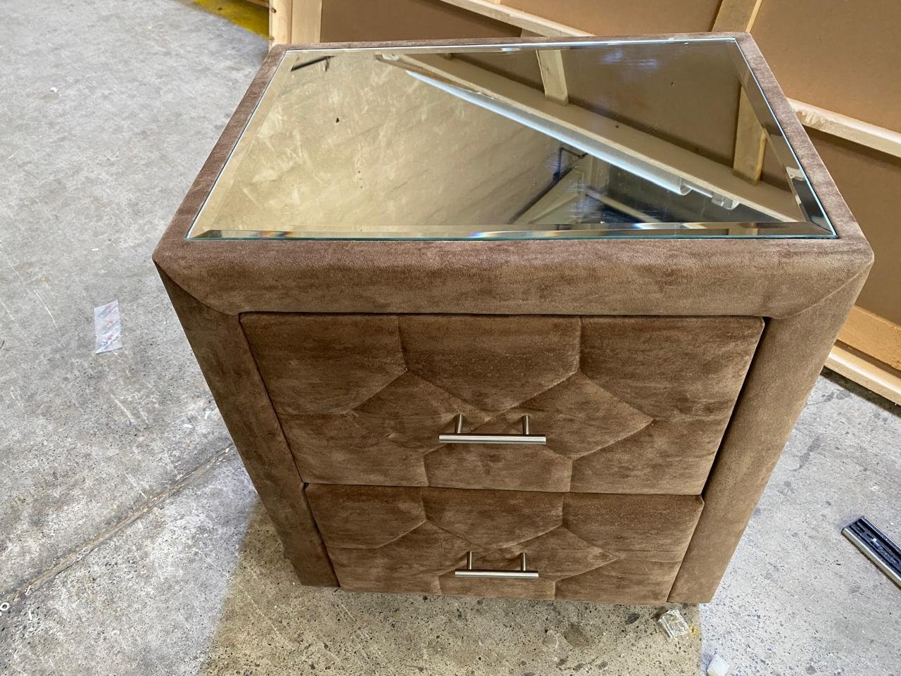 Mocha Textured Nightstand with Mirror Top
